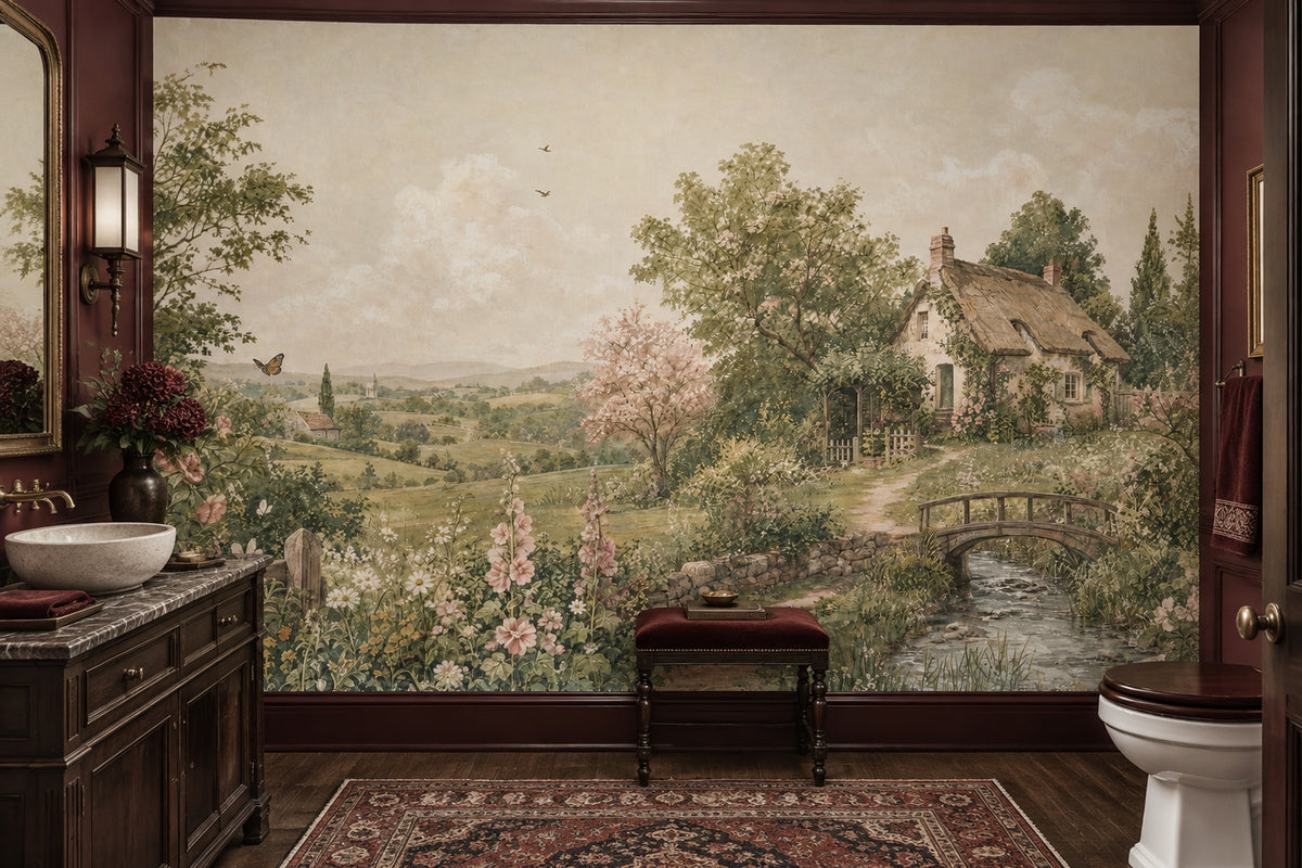 Kır Evi Manzaralı Poster Duvar Kağıdı Pastel Çocuk Odası