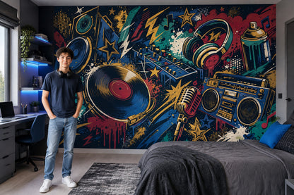 Grafiti Müzik Temalı Poster Duvar Kağıdı Renkli Genç Odası