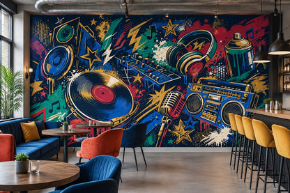 Grafiti Müzik Temalı Poster Duvar Kağıdı Renkli Genç Odası