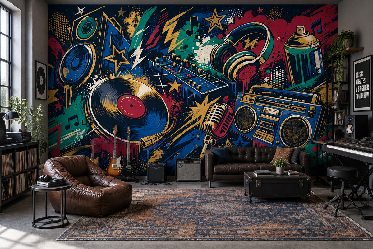 Grafiti Müzik Temalı Poster Duvar Kağıdı Renkli Genç Odası