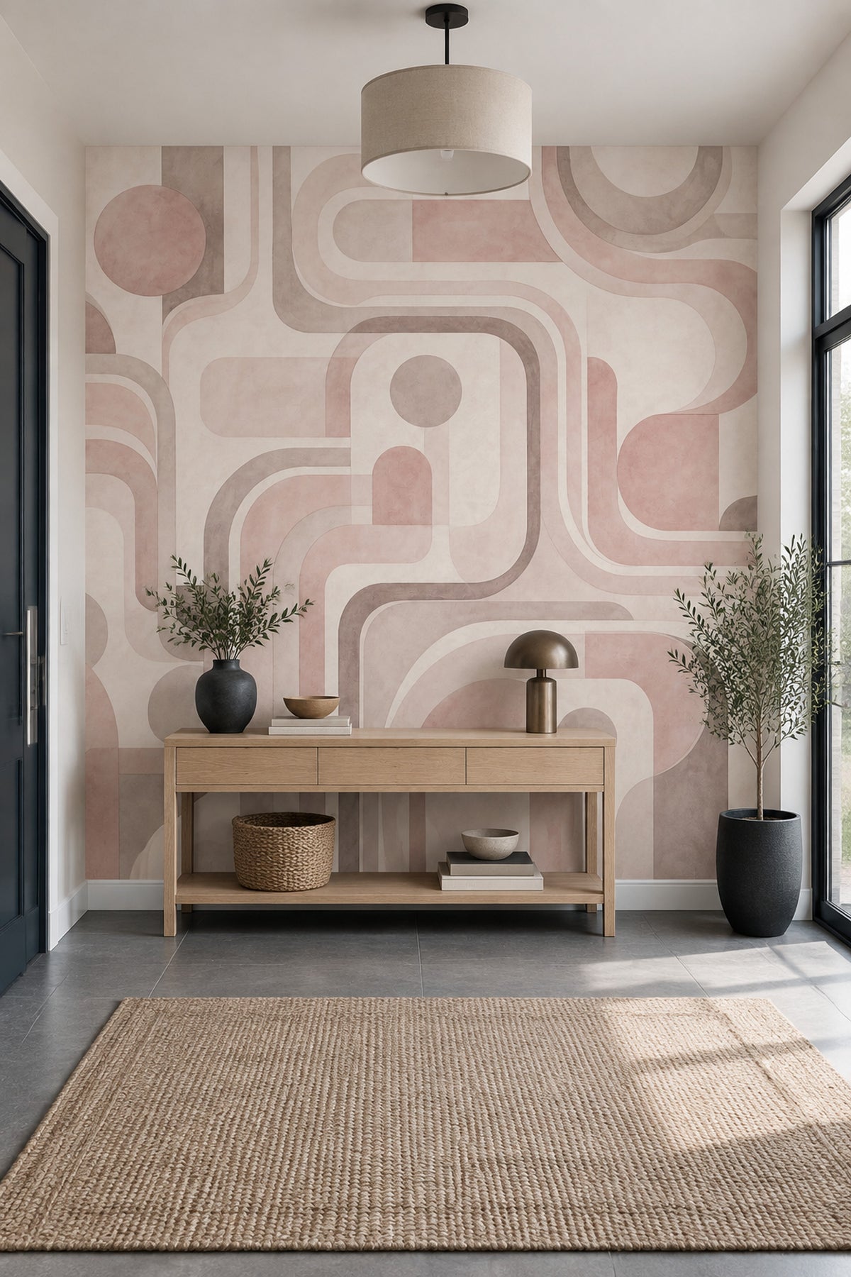 Soyut Geometrik Poster Duvar Kağıdı Pudra Pembe Krem Salon