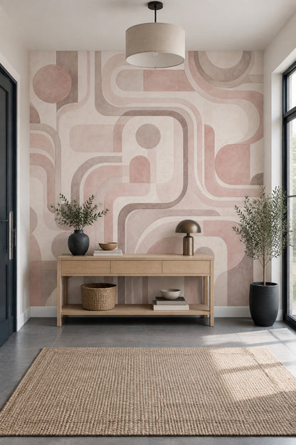 Soyut Geometrik Poster Duvar Kağıdı Pudra Pembe Krem Salon
