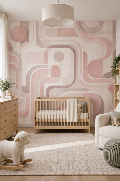 Soyut Geometrik Poster Duvar Kağıdı Pudra Pembe Krem Salon