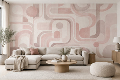 Soyut Geometrik Poster Duvar Kağıdı Pudra Pembe Krem Salon