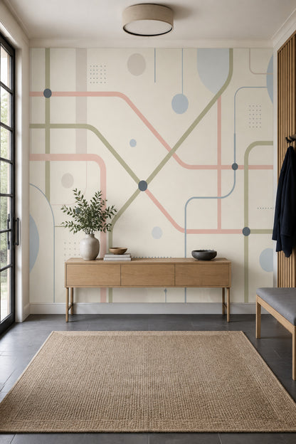 Pastel Geometrik Çizgili Poster Duvar Kağıdı Modern Salon