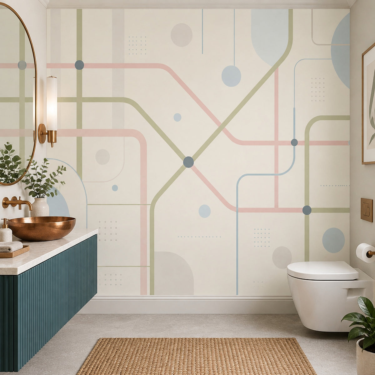 Pastel Geometrik Çizgili Poster Duvar Kağıdı Modern Salon