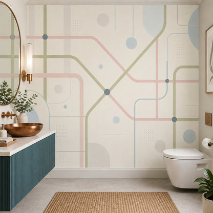Pastel Geometrik Çizgili Poster Duvar Kağıdı Modern Salon
