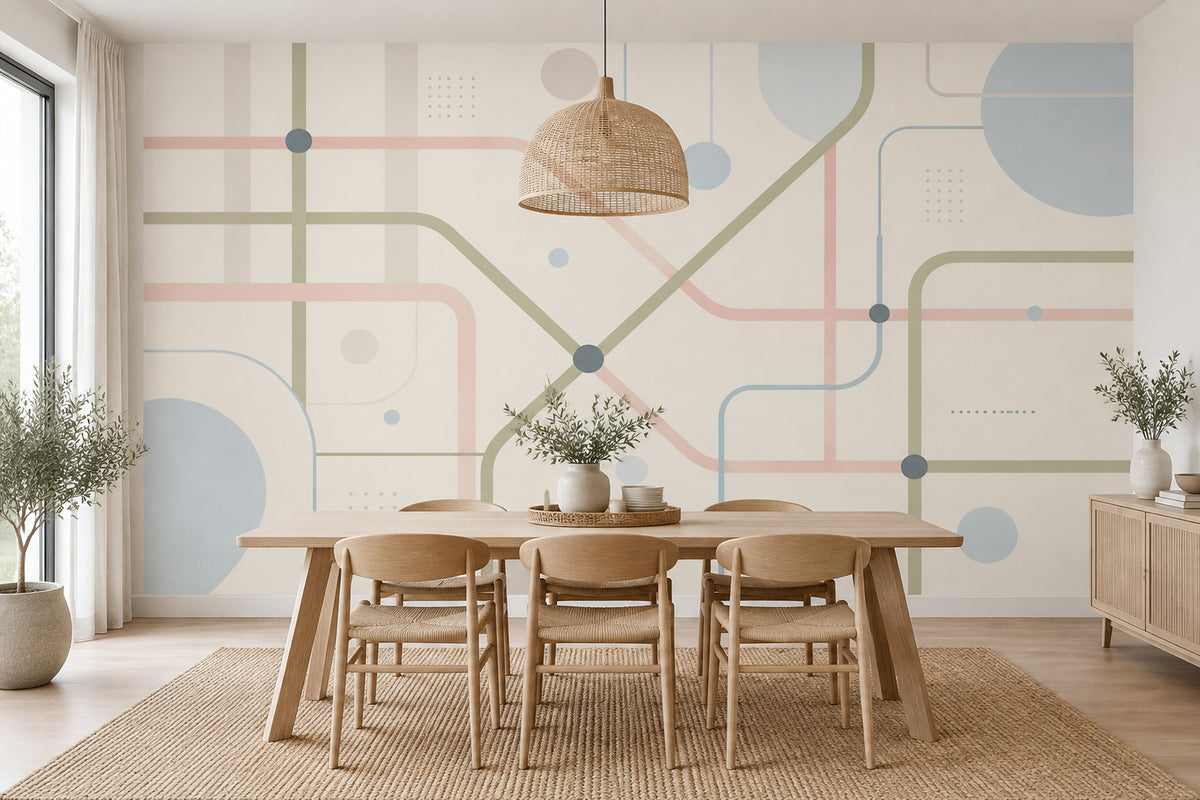 Pastel Geometrik Çizgili Poster Duvar Kağıdı Modern Salon