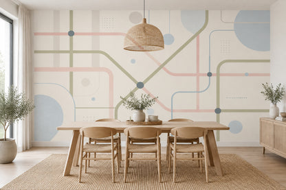 Pastel Geometrik Çizgili Poster Duvar Kağıdı Modern Salon