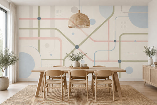 Pastel Geometrik Çizgili Poster Duvar Kağıdı Modern Salon