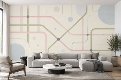 Pastel Geometrik Çizgili Poster Duvar Kağıdı Modern Salon
