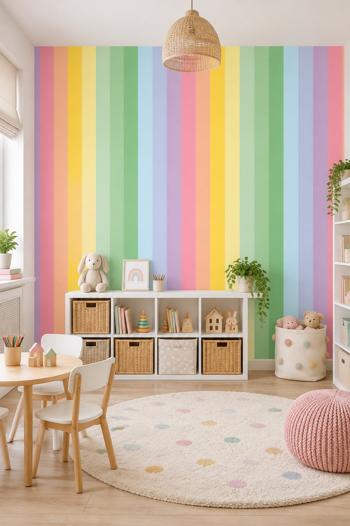Gökkuşağı Çizgili Poster Duvar Kağıdı Pastel Çocuk Odası