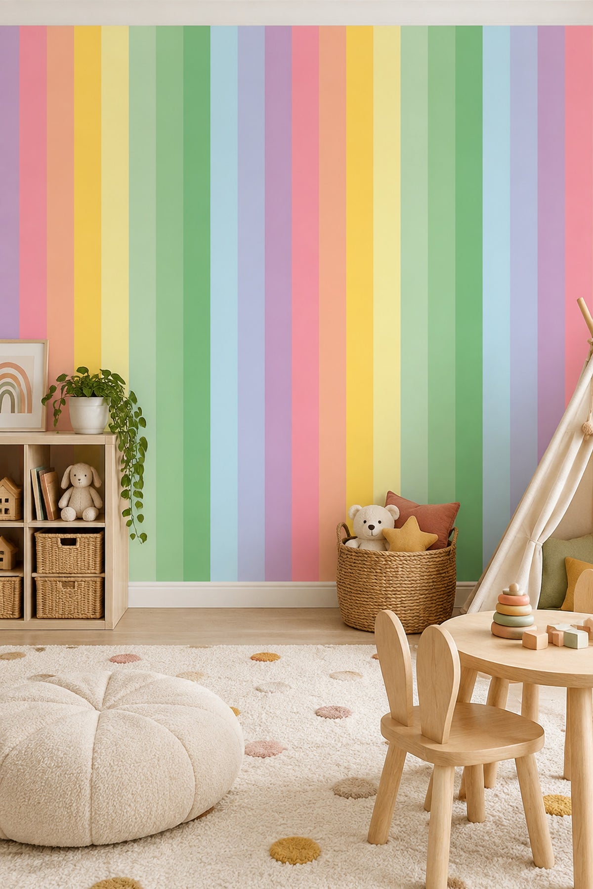 Gökkuşağı Çizgili Poster Duvar Kağıdı Pastel Çocuk Odası