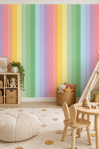 Gökkuşağı Çizgili Poster Duvar Kağıdı Pastel Çocuk Odası