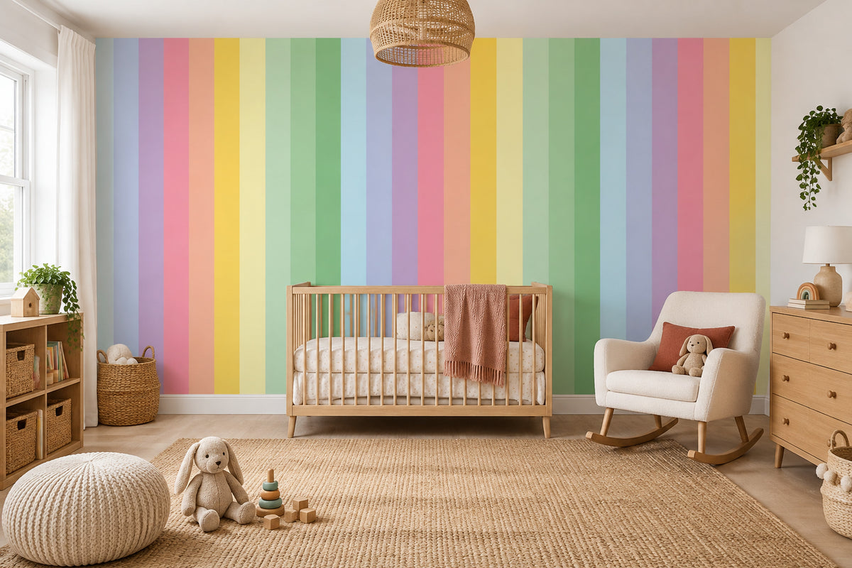 Gökkuşağı Çizgili Poster Duvar Kağıdı Pastel Çocuk Odası