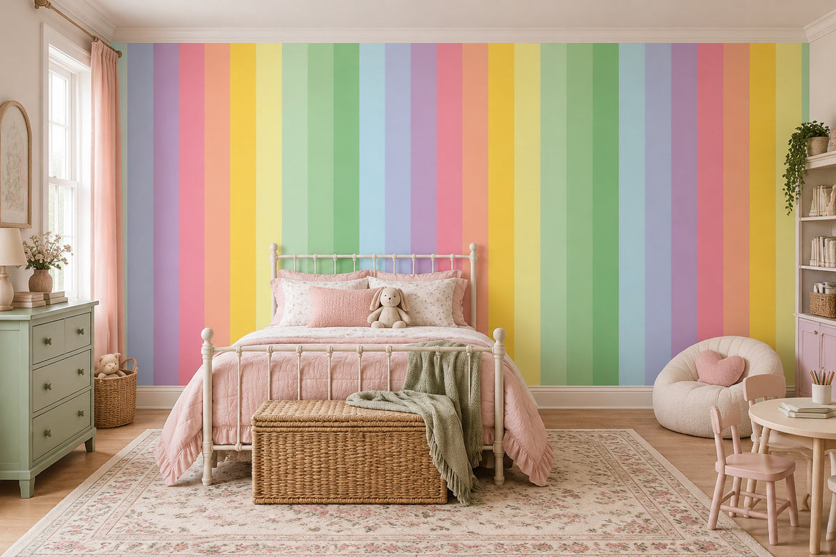 Gökkuşağı Çizgili Poster Duvar Kağıdı Pastel Çocuk Odası