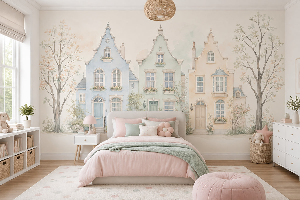 Pastel Ev Cepheli Poster Duvar Kağıdı Çocuk Odası Duvar Resmi