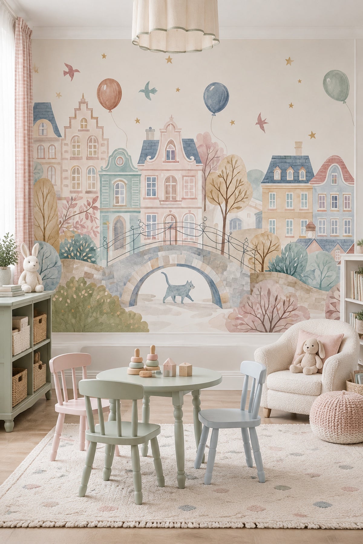 Masalsı Şehir Manzaralı Poster Duvar Kağıdı Pastel Çocuk Odası
