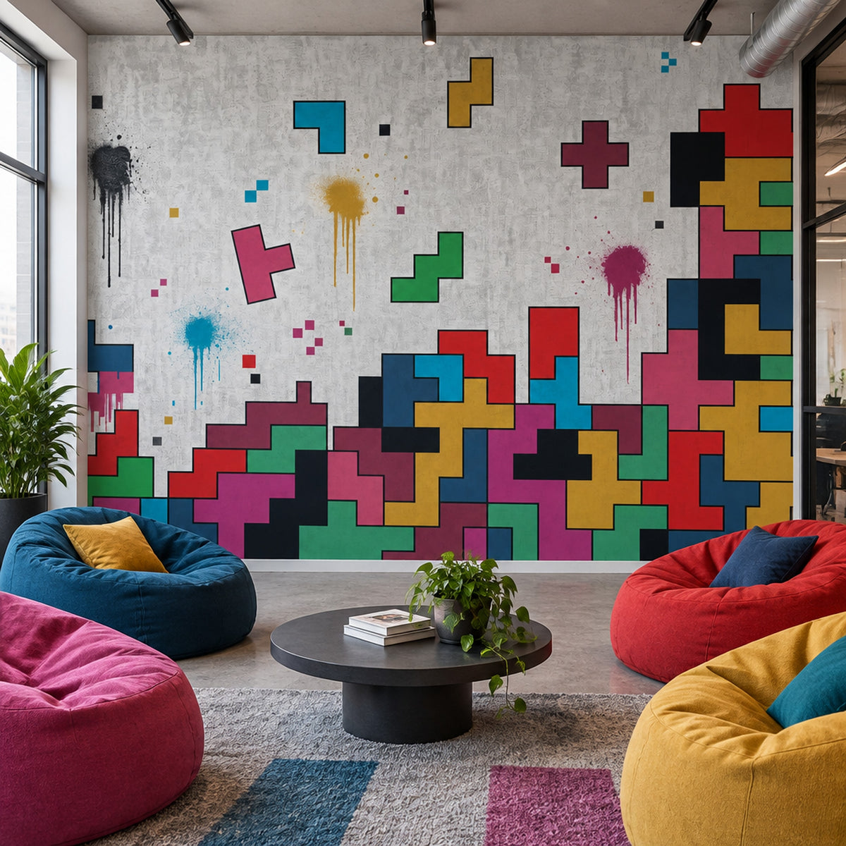 Renkli Tetris Desenli Poster Duvar Kağıdı Modern Salon Dekoru