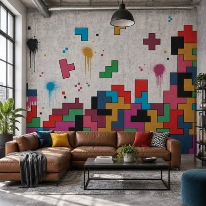 Renkli Tetris Desenli Poster Duvar Kağıdı Modern Salon Dekoru