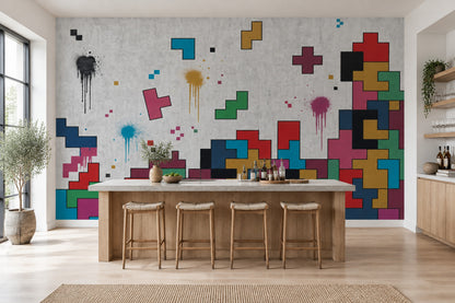 Renkli Tetris Desenli Poster Duvar Kağıdı Modern Salon Dekoru