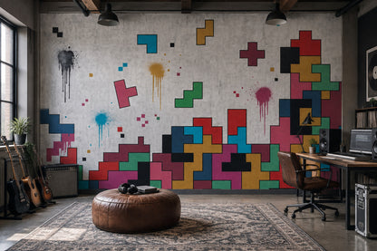 Renkli Tetris Desenli Poster Duvar Kağıdı Modern Salon Dekoru