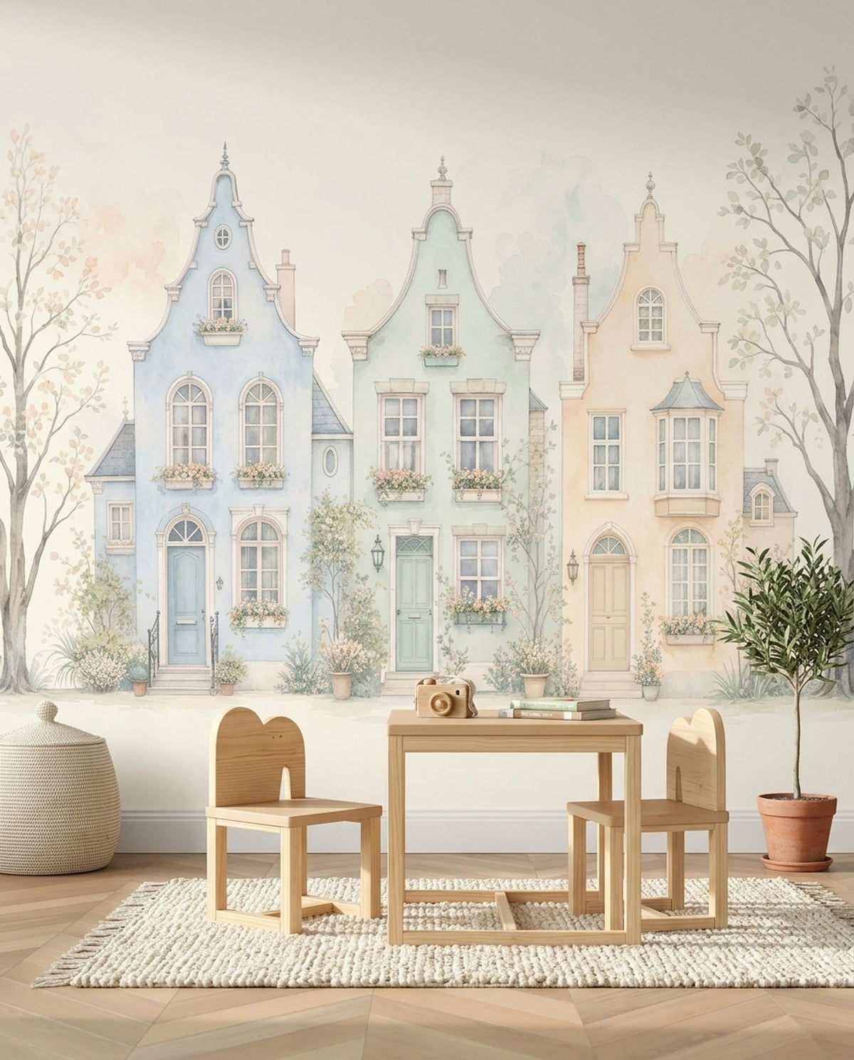 Pastel Ev Cepheli Poster Duvar Kağıdı Çocuk Odası Duvar Resmi