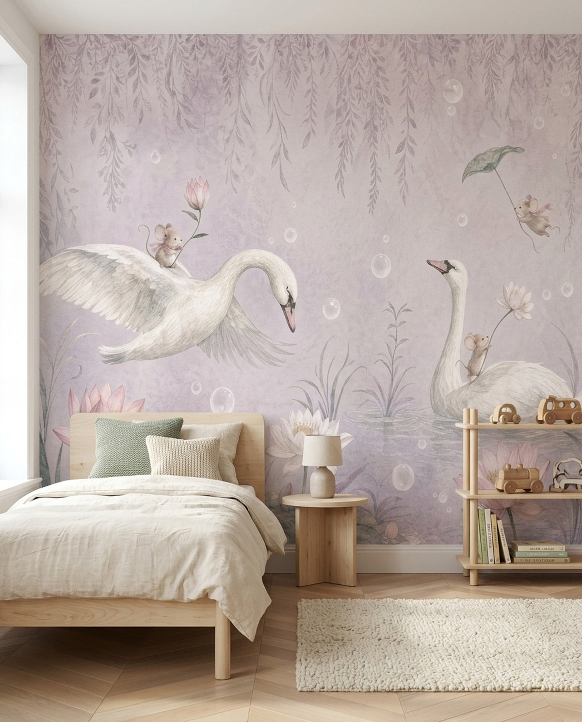 Kuğulu ve Fareli Poster Duvar Kağıdı Pastel Çocuk Odası