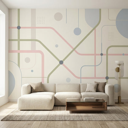 Pastel Geometrik Çizgili Poster Duvar Kağıdı Modern Salon