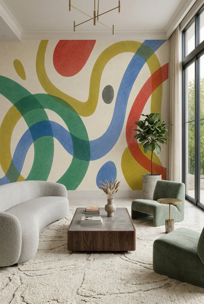 Renkli Soyut Dalgalı Poster Duvar Kağıdı Modern Salon