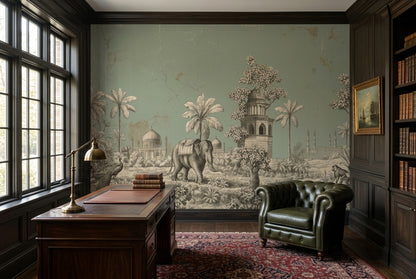 Hint Sarayı ve Fil Poster Duvar Kağıdı Yeşil Salon