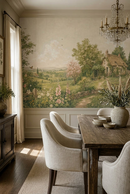 Kır Evi Manzaralı Poster Duvar Kağıdı Pastel Çocuk Odası