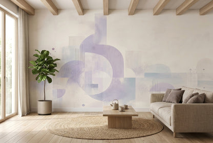 Pastel Geometrik Poster Duvar Kağıdı Lila Tonlu Yatak Odası