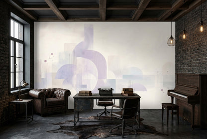 Pastel Geometrik Poster Duvar Kağıdı Lila Tonlu Yatak Odası