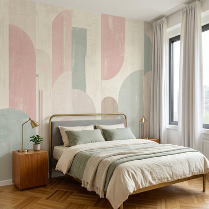 Pastel Geometrik Poster Duvar Kağıdı Pembe Yeşil Yatak Odası