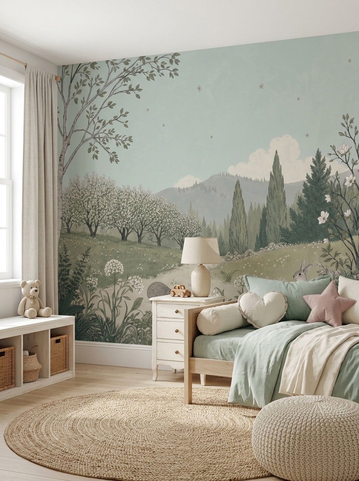 Orman Manzaralı Poster Duvar Kağıdı Yeşil Çocuk Odası Deseni