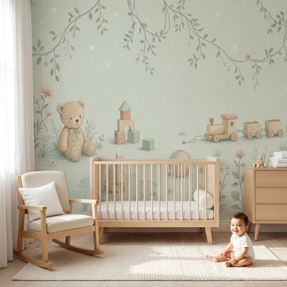 Oyuncak Temalı Poster Duvar Kağıdı Pastel Yeşil Bebek Odası