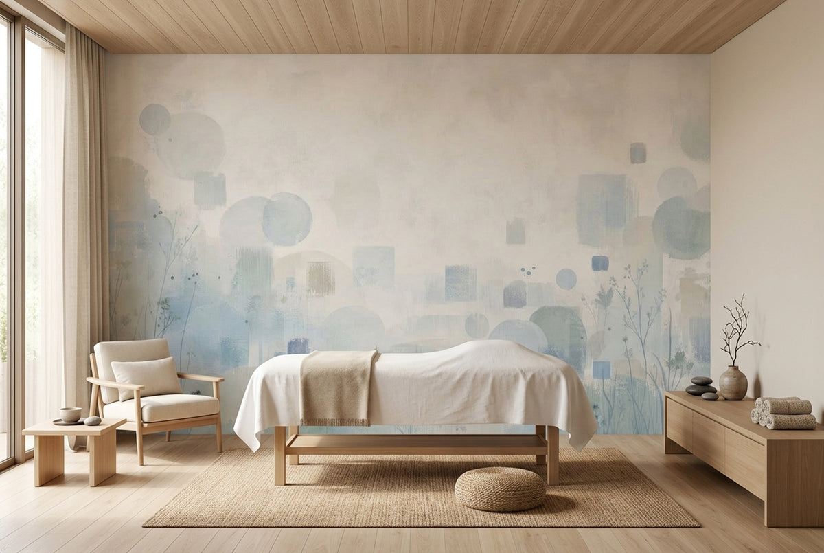 Sulu Boya Bitkili Poster Duvar Kağıdı Mavi Yeşil Salon