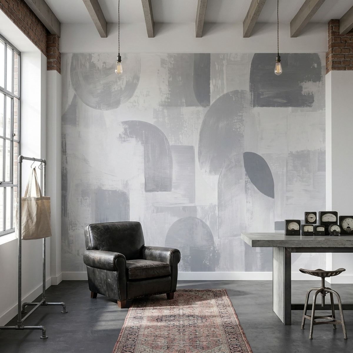 Soyut Geometrik Poster Duvar Kağıdı Gri Tonlu Salon Duvarı