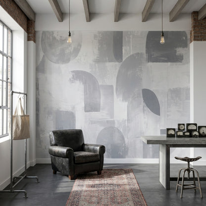 Soyut Geometrik Poster Duvar Kağıdı Gri Tonlu Salon Duvarı