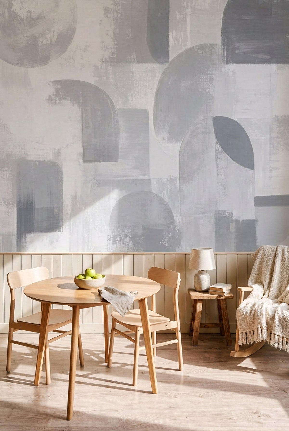 Soyut Geometrik Poster Duvar Kağıdı Gri Tonlu Salon Duvarı