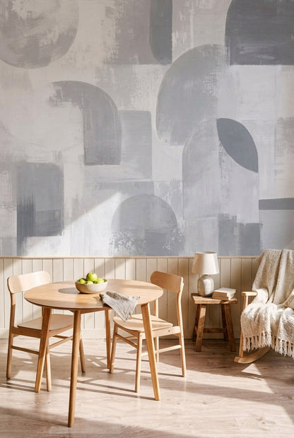 Soyut Geometrik Poster Duvar Kağıdı Gri Tonlu Salon Duvarı