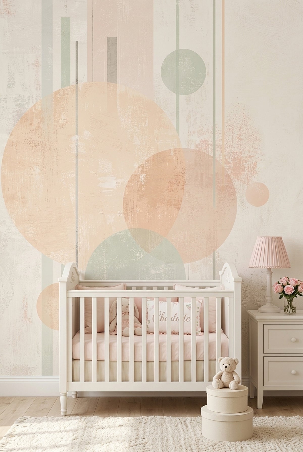 Pastel Geometrik Daireli Poster Duvar Kağıdı Bej Yatak Odası