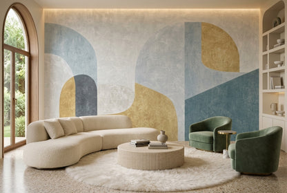 Soyut Kemer Formlu Poster Duvar Kağıdı Mavi Sarı Salon