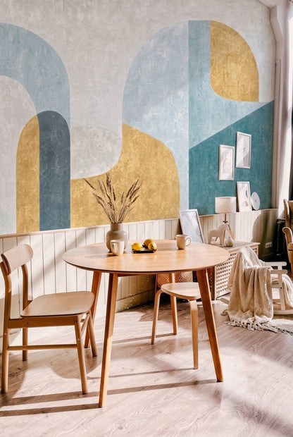 Soyut Kemer Formlu Poster Duvar Kağıdı Mavi Sarı Salon