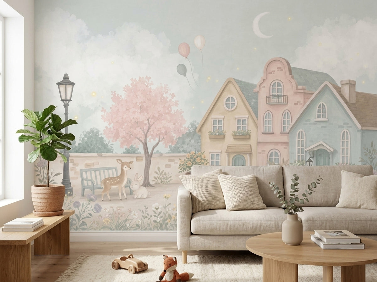 Pastel Masal Köyü Poster Duvar Kağıdı Çocuk Odası