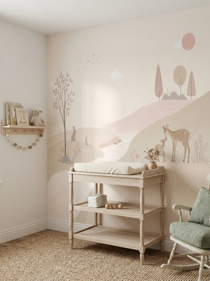 Geyikli Orman Manzarası Poster Duvar Kağıdı Pastel Çocuk Odası