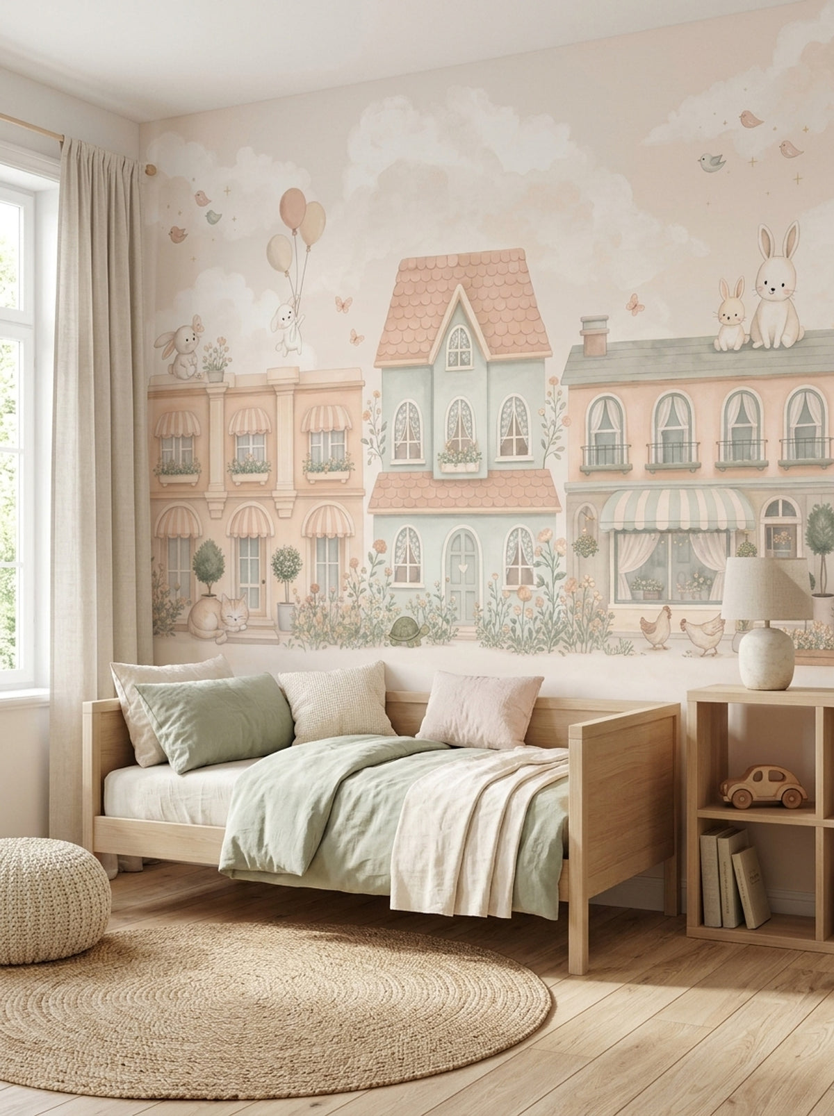 Tavşanlı Masal Kasabası Poster Duvar Kağıdı Pastel Çocuk Odası