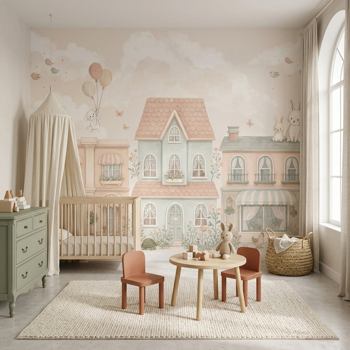Tavşanlı Masal Kasabası Poster Duvar Kağıdı Pastel Çocuk Odası