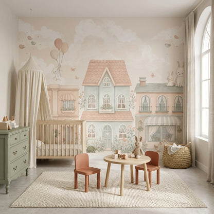 Tavşanlı Masal Kasabası Poster Duvar Kağıdı Pastel Çocuk Odası